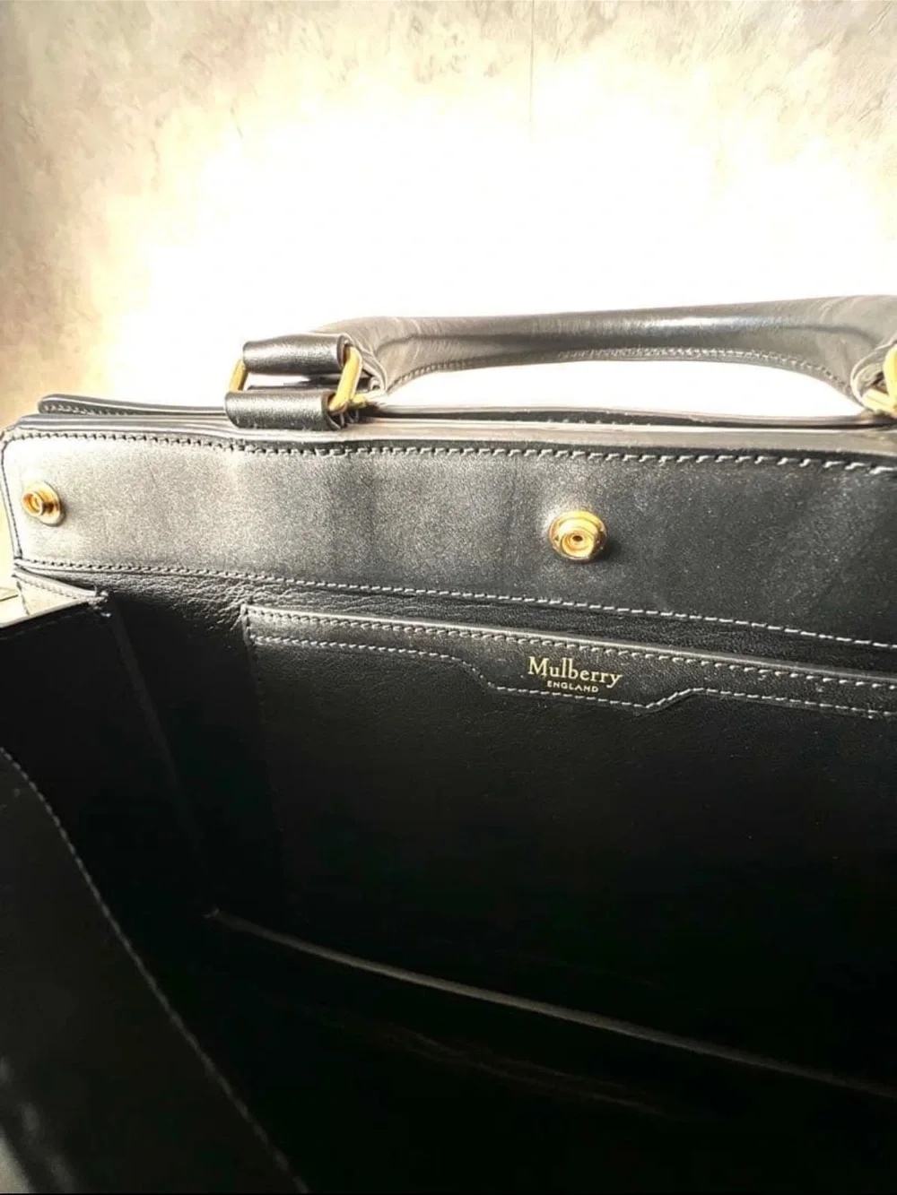 Mulberry Black Leather Satchel with Gold Hardware